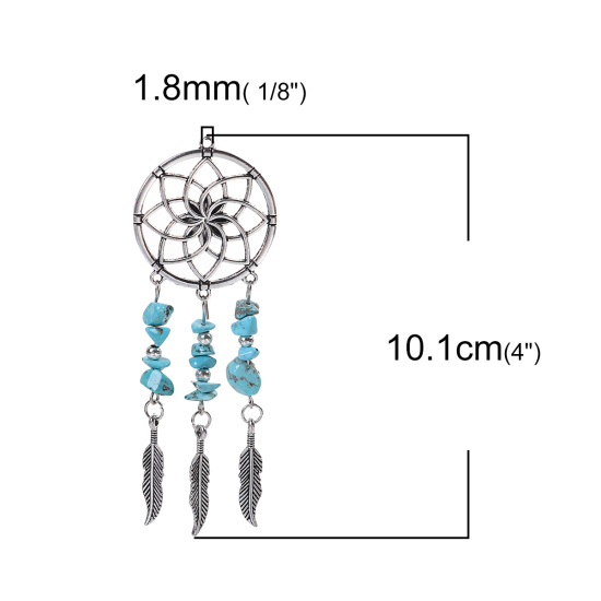 Immagine di Lega di Zinco Ciondoli Cacciatore di sogni Argento Antico Verde Blu Piuma 10.1cm x 3.5cm , 1 Pz