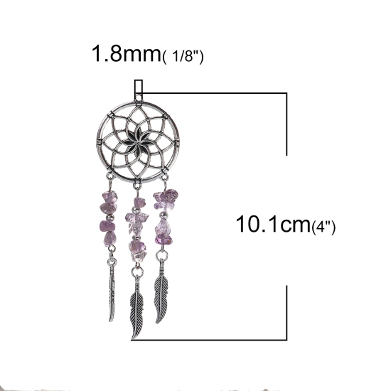 Immagine di Lega di Zinco Ciondoli Cacciatore di sogni Argento Antico Colore Viola Piuma 10.1cm x 3.5cm , 1 Pz