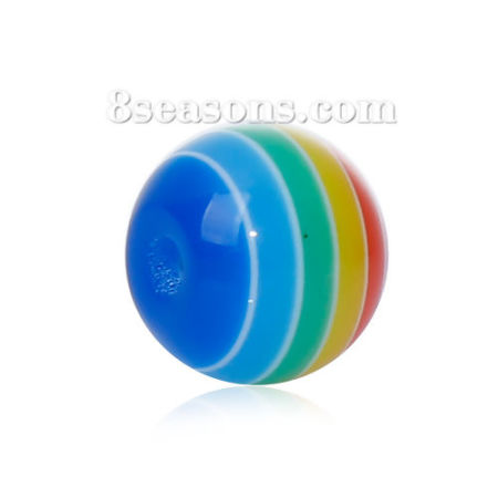 Perles en Résine Rond Multicolore Rayées 8mm Dia, Taille de Trou: 1.5mm, 100 Pcs
