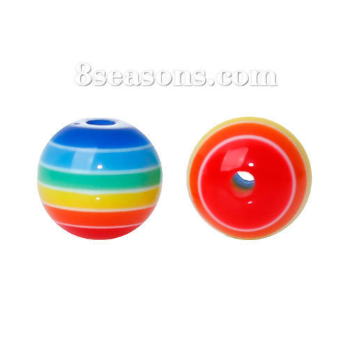 Image de Perles en Résine Rond Multicolore Rayées 8mm Dia, Taille de Trou: 1.5mm, 100 Pcs