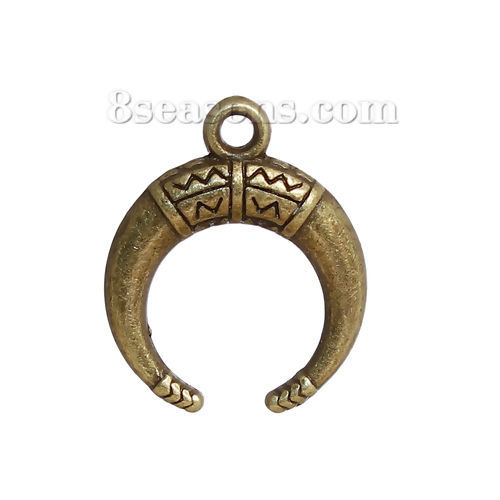 Bild von Zinklegierung Böhmischer Stil Charms Halbmond Bronzefarbe Wellen 18mm x 15mm, 50 Stück