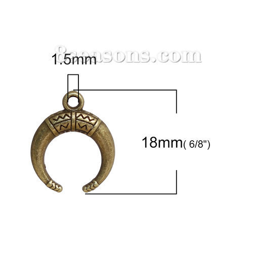 Bild von Zinklegierung Böhmischer Stil Charms Halbmond Bronzefarbe Wellen 18mm x 15mm, 50 Stück