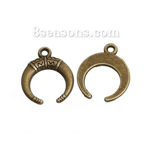 Bild von Zinklegierung Böhmischer Stil Charms Halbmond Bronzefarbe Wellen 18mm x 15mm, 50 Stück