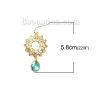 Picture of Brass Earrings Gold Plated Green Blue Drop Filigree Faceted 58mm(2 2/8") x 27mm(1 1/8"), Post/ Wire Size: (20 gauge), 1 Pair