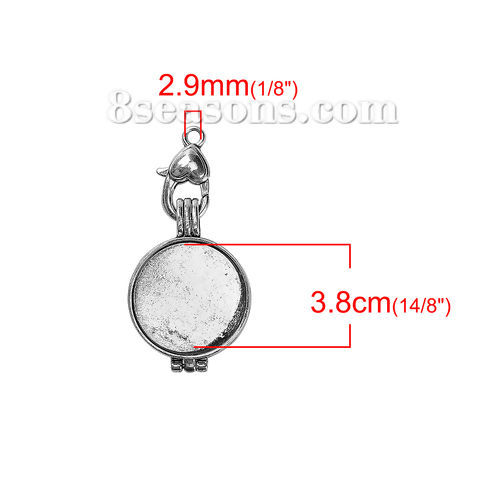 Image de Pendentif Médaillon Huile Essentielle Diffuseur Supports à Cabochons Alliage de Zinc Rond Argent Vieilli Cabochon Rapportable Cœur 55mm x 27mm (Cabochon rapportable 25mm, 23mm), 1 Pièce