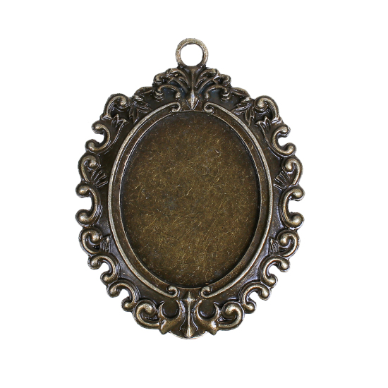 Image de Pendentifs Supports à Cabochons Alliage de Zinc Ovale Bronze Antique Cabochon Rapportable Taille à Incruster: 38mm x 31mm 66mm x 51mm, 3 Pcs