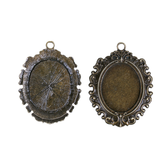 Image de Pendentifs Supports à Cabochons Alliage de Zinc Ovale Bronze Antique Cabochon Rapportable Taille à Incruster: 38mm x 31mm 66mm x 51mm, 3 Pcs