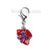 Picture of Zinc Based Alloy Clip On Charms For Vintage Charm Bracelets Pendants Hat Silver Tone Red Bowknot Enamel 32mm(1 2/8") x 12mm( 4/8"), 5 PCs