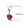 Picture of Zinc Based Alloy Clip On Charms For Vintage Charm Bracelets Pendants Hat Silver Tone Red Bowknot Enamel 32mm(1 2/8") x 12mm( 4/8"), 5 PCs