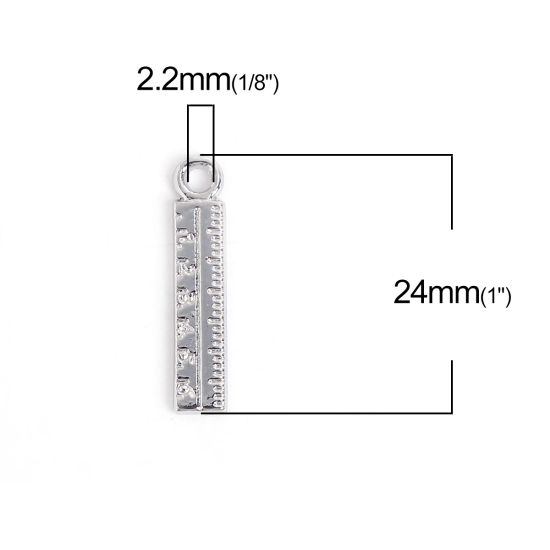 Image de Breloque Bijoux d'Ecole en Alliage de Zinc Mesure Rectangle Argent Mat 24mm x 5mm, 50 Pcs