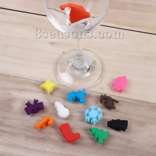 Image de Anneaux Breloques pour Verre à Vin en Silicone Multicolore 27mm x 23mm - 18mm x18mm, 1 Paquet (Env. 12 Pcs/Paquet)
