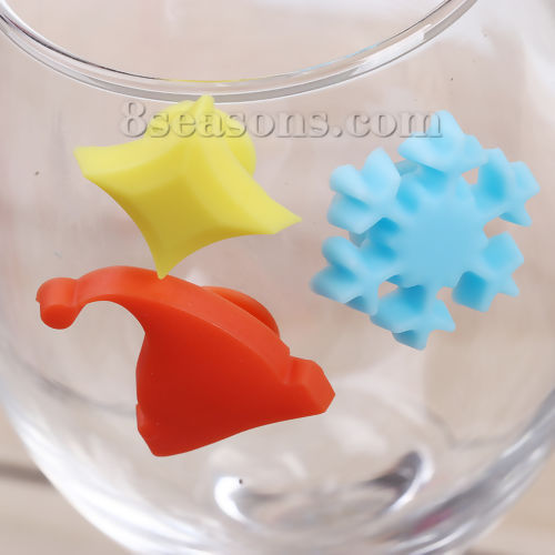 Image de Anneaux Breloques pour Verre à Vin en Silicone Multicolore 27mm x 23mm - 18mm x18mm, 1 Paquet (Env. 12 Pcs/Paquet)