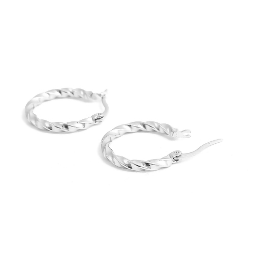 Image de Boucles d'Oreilles Créoles Anneaux en 316 Acier Inoxydable Argent Mat Spiral Rond 25mm x 20mm , (17 gauge) 1 Paire