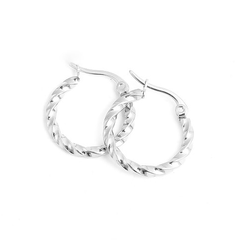 Image de Boucles d'Oreilles Créoles Anneaux en 316 Acier Inoxydable Argent Mat Spiral Rond 25mm x 20mm , (17 gauge) 1 Paire