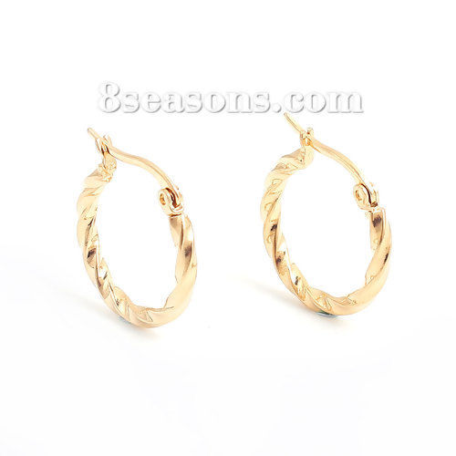 Image de Boucles d'Oreilles Créoles Anneaux en 316 Acier Inoxydable Doré Spiral Rond 25mm x 20mm , (17 gauge) 1 Paire