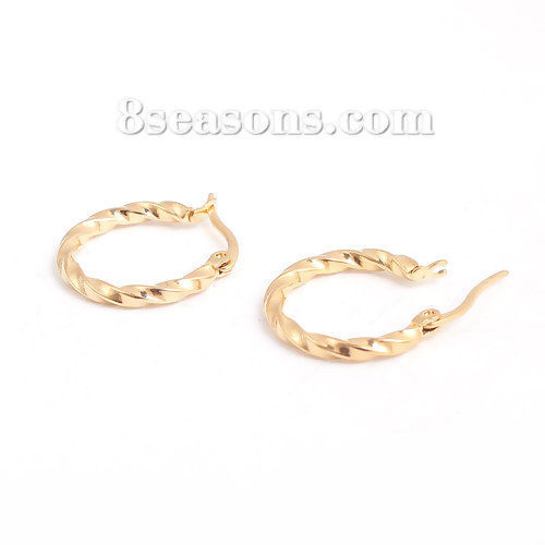 Image de Boucles d'Oreilles Créoles Anneaux en 316 Acier Inoxydable Doré Spiral Rond 25mm x 20mm , (17 gauge) 1 Paire