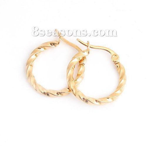 Image de Boucles d'Oreilles Créoles Anneaux en 316 Acier Inoxydable Doré Spiral Rond 25mm x 20mm , (17 gauge) 1 Paire