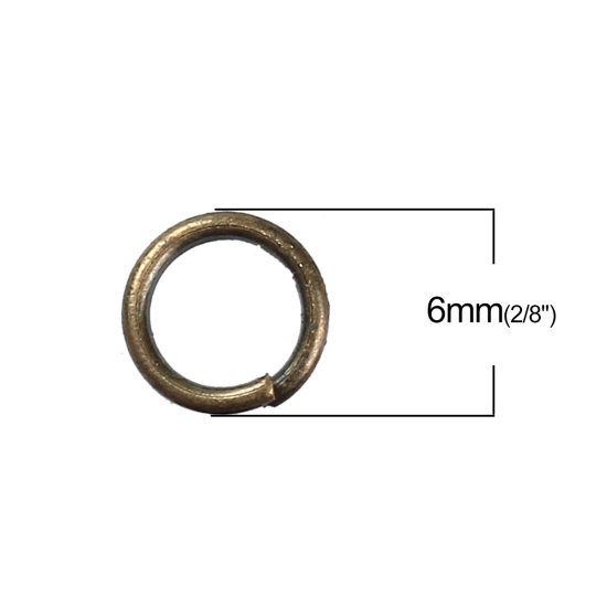 2000 個 6mm 直径、 1mm（18号） 合金 丸カン 丸カン 銅古美 円形 の画像