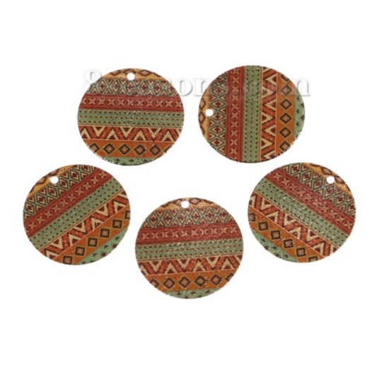 Immagine di Ottone Pittura di Smalto Charms Oro Placcato Multicolore Tondo Polvere di Stelle 20mm Dia., 5 Pz