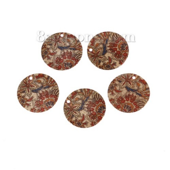 Immagine di Ottone Pittura di Smalto Charms Oro Placcato Multicolore Tondo Fiore Polvere di Stelle 20mm Dia., 5 Pz