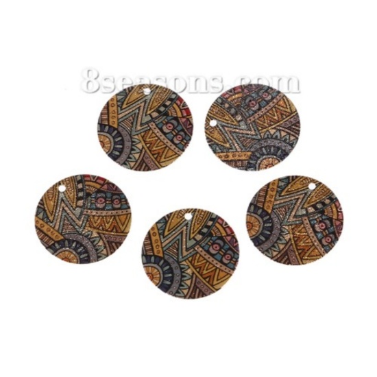 Immagine di Ottone Pittura di Smalto Charms Oro Placcato Multicolore Tondo Polvere di Stelle 20mm Dia., 5 Pz