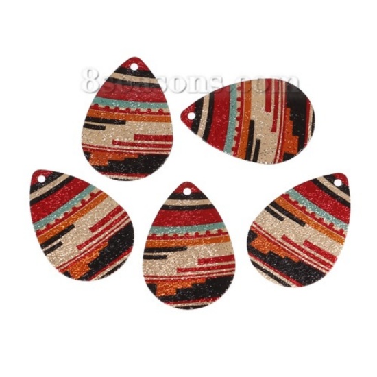 Immagine di Ottone Pittura di Smalto Charms Oro Placcato Multicolore Goccia Polvere di Stelle 28mm x 18mm, 5 Pz