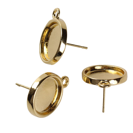 亜鉛合金 イヤリングパーツ 円形 金メッキ 台座付 ( 13mmに適応) 20mm x 16mm、 10 個 の画像