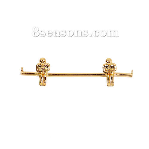 真鍮 小人国 コネクターパーツ ブランコに乗る小人 金メッキ 41mm x 11mm、 2 個 の画像