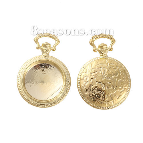 Image de Pendentifs Supports à Cabochons Alliage de Zinc Montres de Poches Doré Cabochon Rapportable Taille à Incruster: 20mm 39mm x 27mm, 2 Pcs