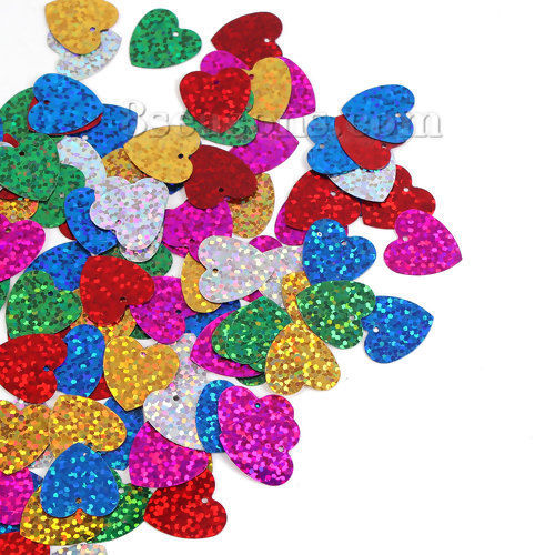 Image de Paillettes en Plastique Forme Cœur Couleur au Hasard 17mm x 17mm , 2000 Pcs