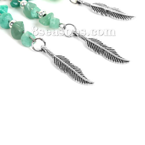 Immagine di Lega di Zinco Acchiappa sogni Ciondoli Scheggia di Perle Argento Antico Menta Verde Piuma 10.5cm x 3.5cm , 2 Pz