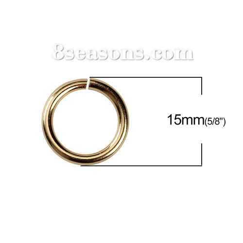 Image de 5 Pcs 15mm Dia, 2mm(taille 12) Anneaux de Jonction pour la Fabrication de Bijoux Ouvert en Acier Inoxydable Doré Rond
