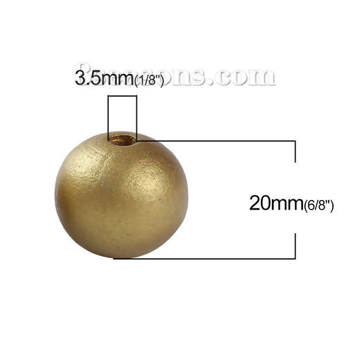 檜木材 ビーズ 円形 ゴールデン ペインティング 約 20mm直径、 穴：約 3.5mm、 50 個 の画像