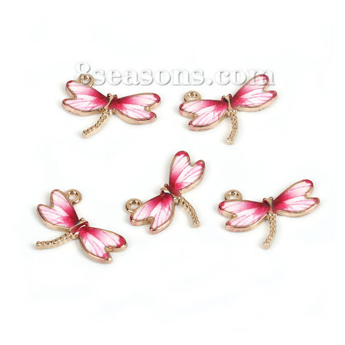 Immagine di Lega di Zinco Charms Libellula Bianco Rosso Prugna Smalto 22mm x 17mm , 10 Pz