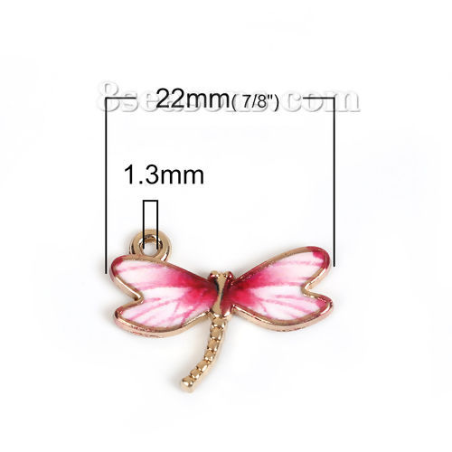 Immagine di Lega di Zinco Charms Libellula Bianco Rosso Prugna Smalto 22mm x 17mm , 10 Pz