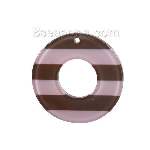 Image de Pendentifs en Résine Annulaire Café Rose Clair Rayées 34mm Dia. 10 Pcs