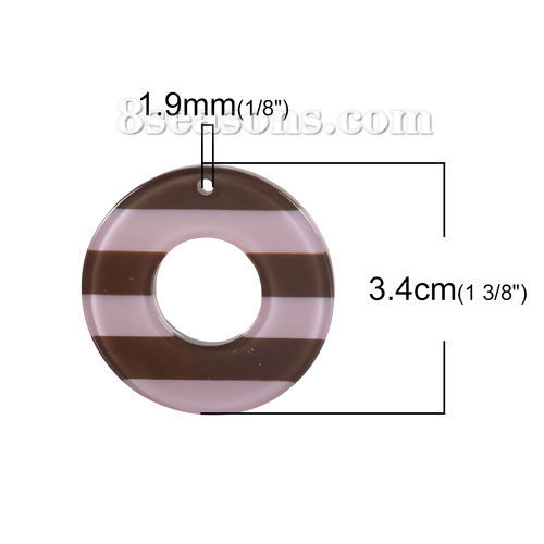 Image de Pendentifs en Résine Annulaire Café Rose Clair Rayées 34mm Dia. 10 Pcs