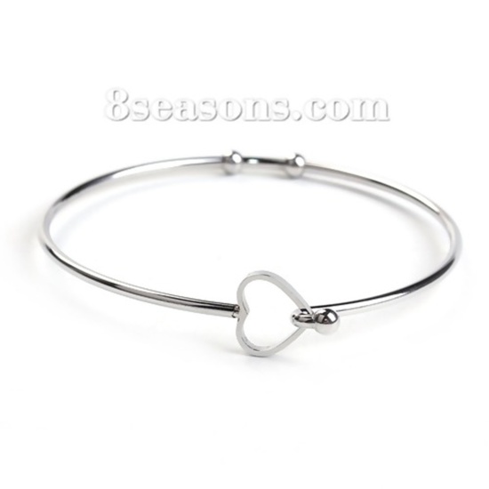 Image de Bracelets en 304 Acier Inoxydable Cœur Argent Mat Pouvoir Ouvrir 20.5cm Long, 1 Pièce