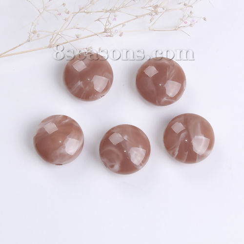 Image de Perles en Acrylique Rond Café Clair Effet Marbré 17mm Dia, Taille de Trou: 2.4mm, 30 Pcs