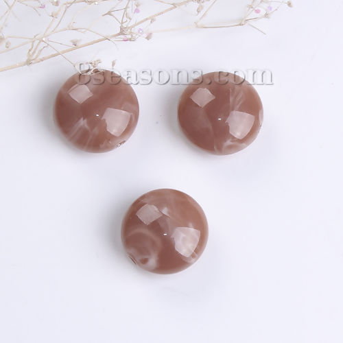 Image de Perles en Acrylique Rond Café Clair Effet Marbré 17mm Dia, Taille de Trou: 2.4mm, 30 Pcs