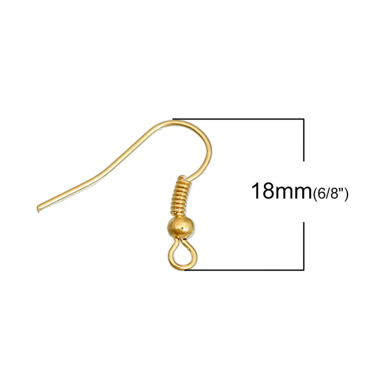 亜鉛合金 イヤリング部品フック 曲げ 金メッキ 18mm x 19mm、 ワイヤーサイズ:（22ゲージ）、200 PCs の画像
