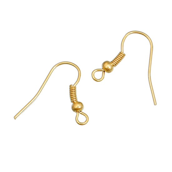 亜鉛合金 イヤリング部品フック 曲げ 金メッキ 18mm x 19mm、 ワイヤーサイズ:（22ゲージ）、200 PCs の画像