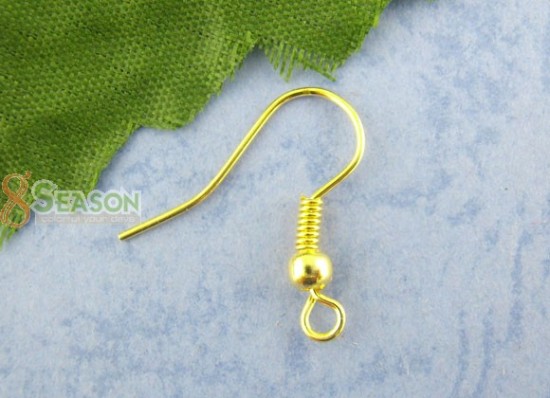 亜鉛合金 イヤリング部品フック 曲げ 金メッキ 18mm x 19mm、 ワイヤーサイズ:（22ゲージ）、200 PCs の画像
