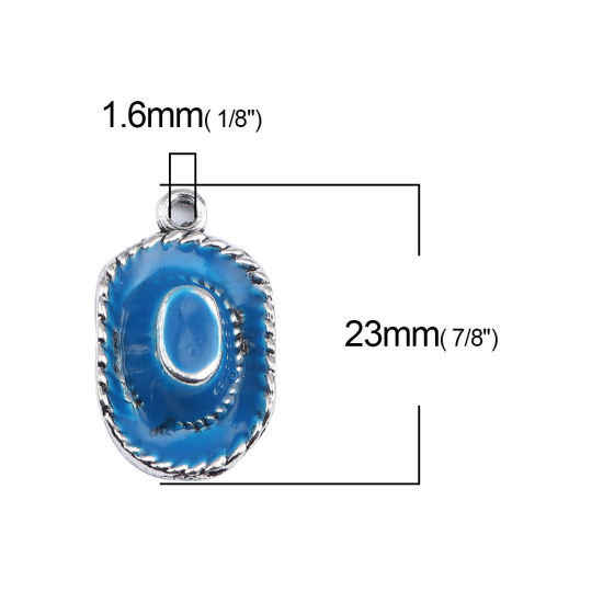Imagen de Zamak Colgantes Charms Sombrero Tono de Plata Azul Esmalte 23mm x 14mm, 10 Unidades