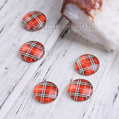 Image de Cabochon Dôme en Verre Rond Dos Plat Rouge Carreau Transparent 12mm Dia, 50 Pcs