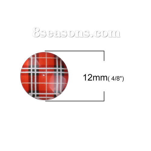 Image de Cabochon Dôme en Verre Rond Dos Plat Rouge Carreau Transparent 12mm Dia, 50 Pcs