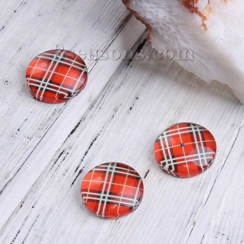 Image de Cabochon Dôme en Verre Rond Dos Plat Rouge Carreau Transparent 12mm Dia, 50 Pcs