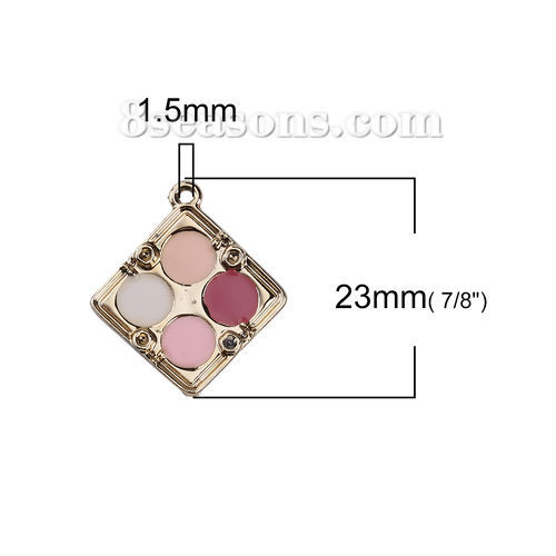 Imagen de Zamak Maquillaje Colgantes Charms Diamond Chapado en Oro Multicolor (Apta ss5 Pointed Back Rhinestone) Esmalte 23mm x 21mm, 10 Unidades