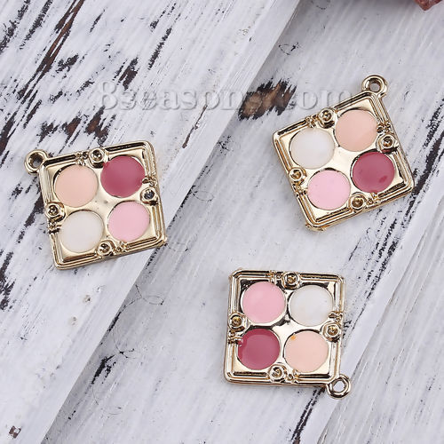 Imagen de Zamak Maquillaje Colgantes Charms Diamond Chapado en Oro Multicolor (Apta ss5 Pointed Back Rhinestone) Esmalte 23mm x 21mm, 10 Unidades