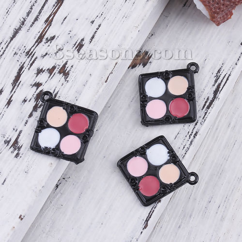 Imagen de Zamak Maquillaje Colgantes Charms Diamond Negro Multicolor (Apta ss5 Pointed Back Rhinestone) Esmalte 23mm x 21mm, 10 Unidades